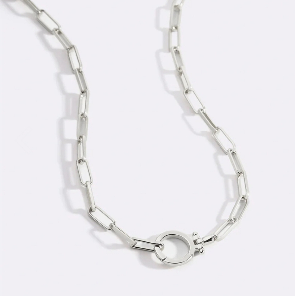 Mint Paperclip Necklace, Silver Color